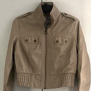 Wet Seal Tan Jacket Fitted Silhouette Stand-Up Collar